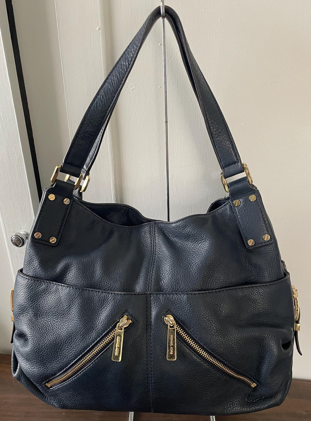 Vintage Genuine Navy Blue Leather Michael Kors Purse Shoulder Bag Double Handle