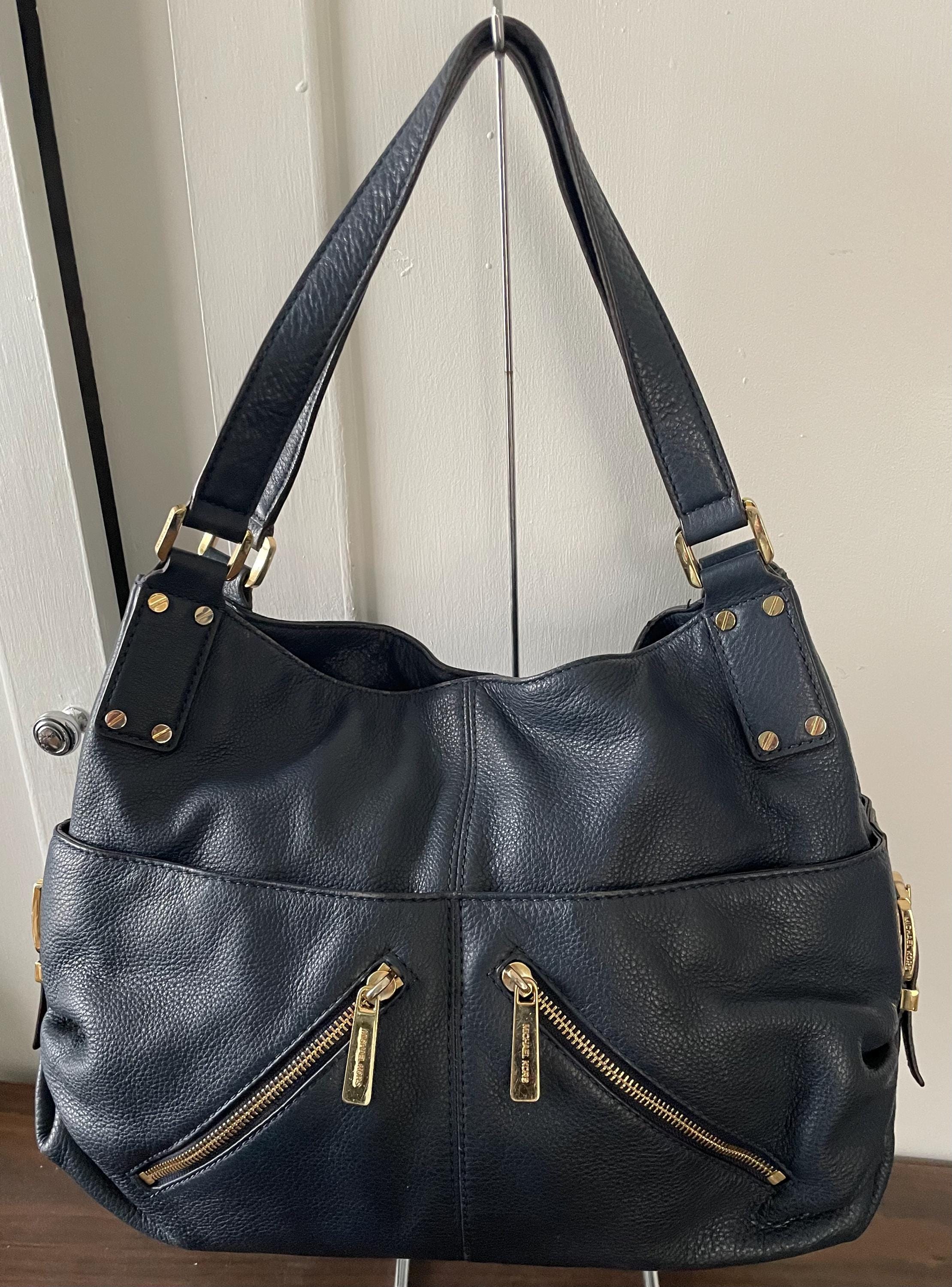 Vintage Genuine Navy Blue Leather Michael Kors Purse Shoulder Bag Double Handle