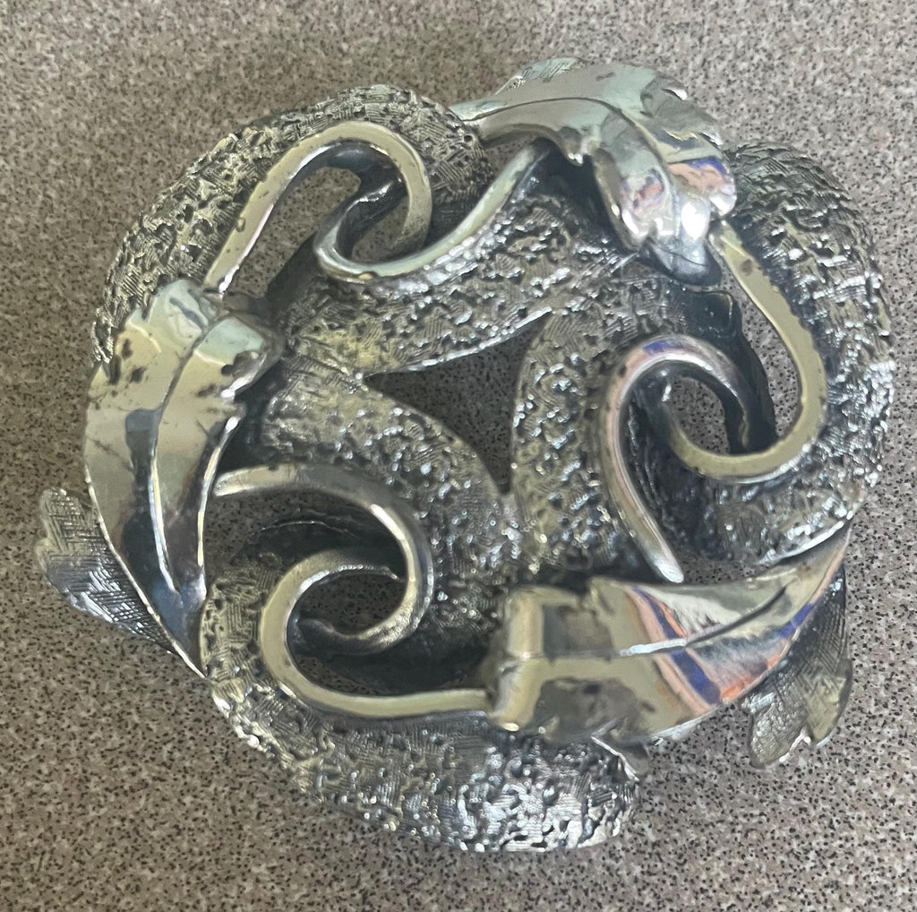 Beautiful Vintage Silver Tone Swirl Brooch Artist Signed Tortolani