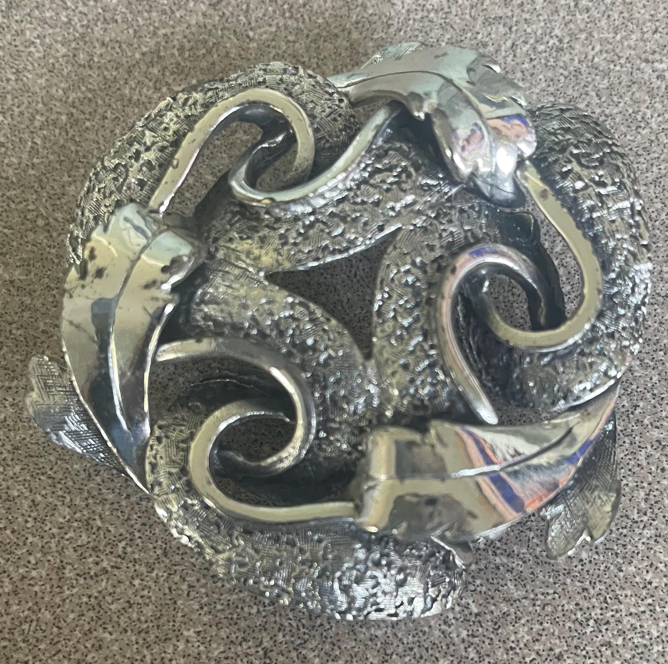 Beautiful Vintage Silver Tone Swirl Brooch Artist Signed Tortolani