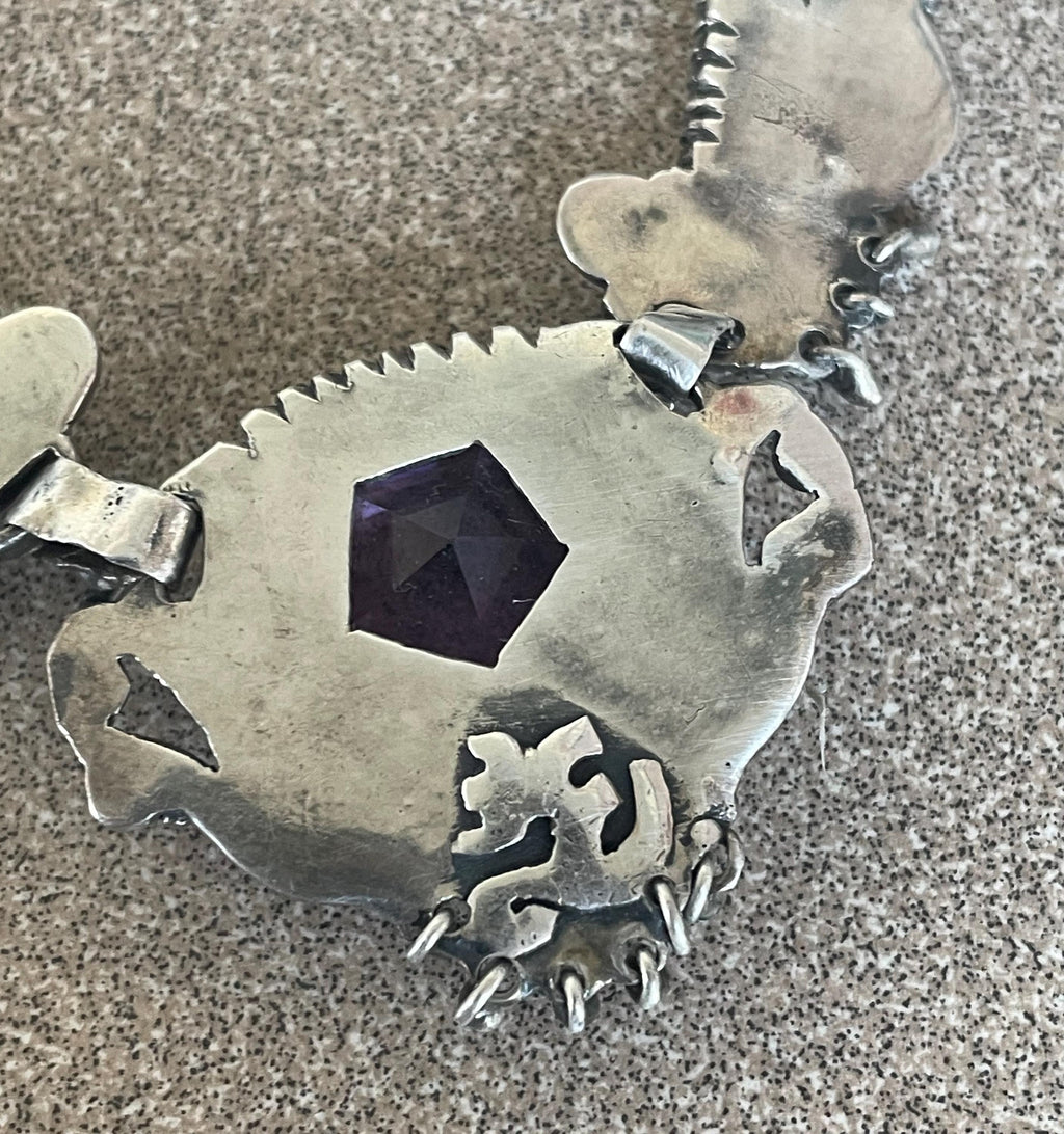 Very Ornate Amethyst Sterling Silver Choker Necklace Signed by Artist Made in India