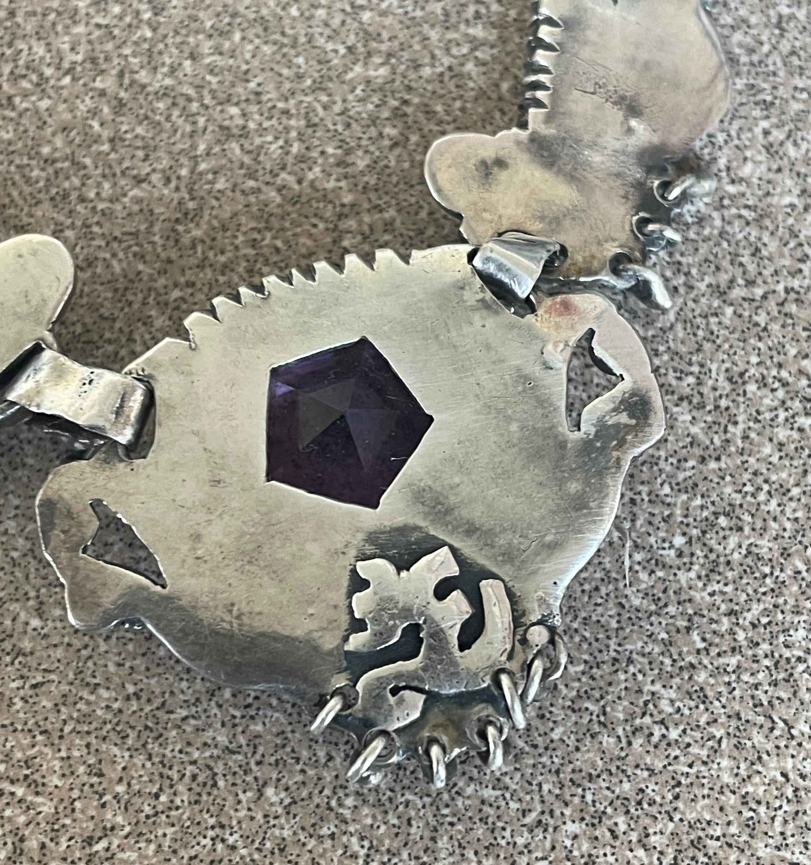 Very Ornate Amethyst Sterling Silver Choker Necklace Signed by Artist Made in India