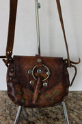 Small Children's Vintage Hand Tooled Leather 1960's BOHO Hippy Purse