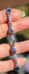 Nice Vintage Sterling Silver Blue Lapis Panel Bracelet with Lobster Clasp
