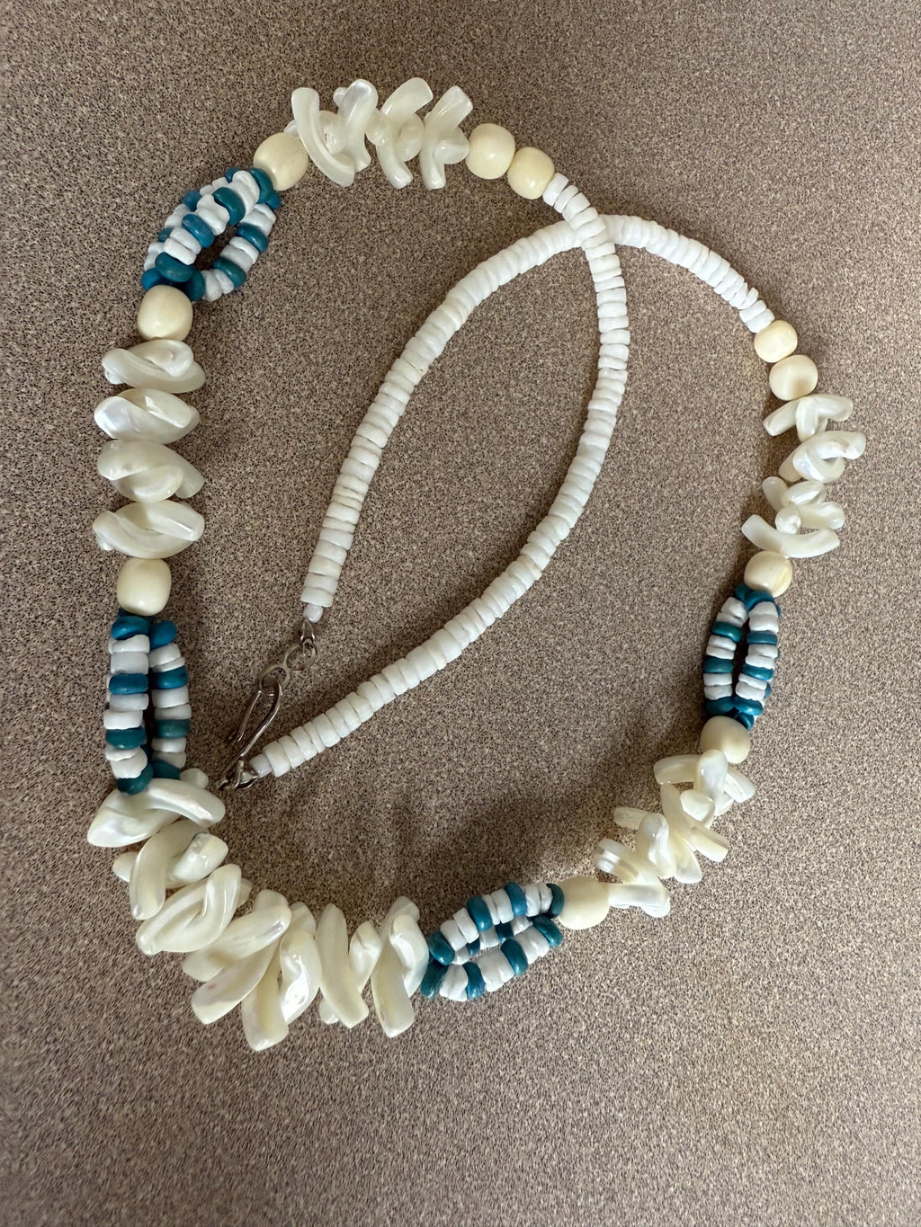 Vintage Blue and White Abalone Mother of Pearl and Puka Shell Necklace