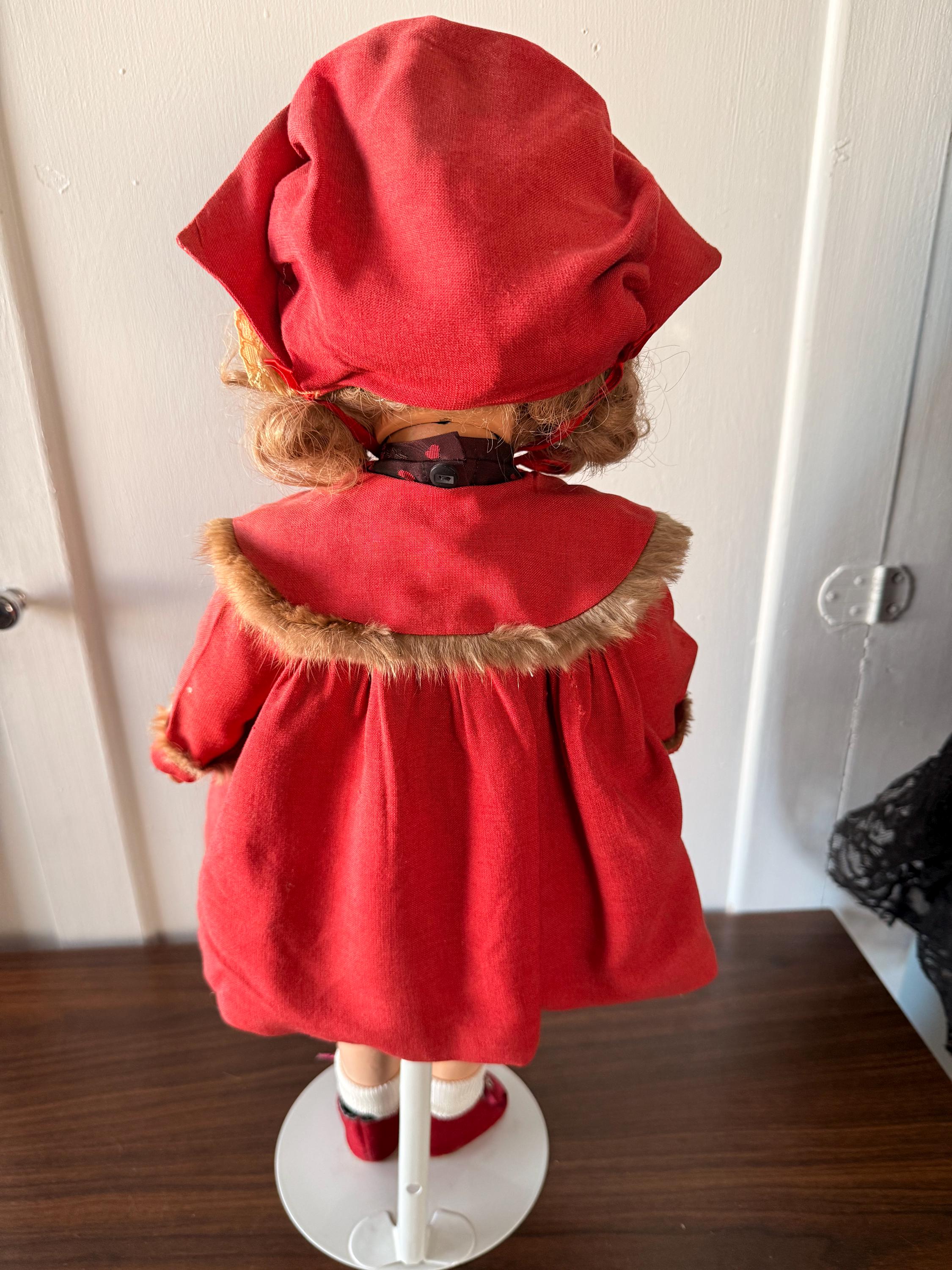 Rare Large 1930's Madame Alexander Princess Elizabeth Composition Doll with Original Red Fur Trimmed Coat