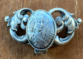 Antique Art Nouveau Sculptural  Sterling Silver Cameo Belt Buckle Signed and Dated