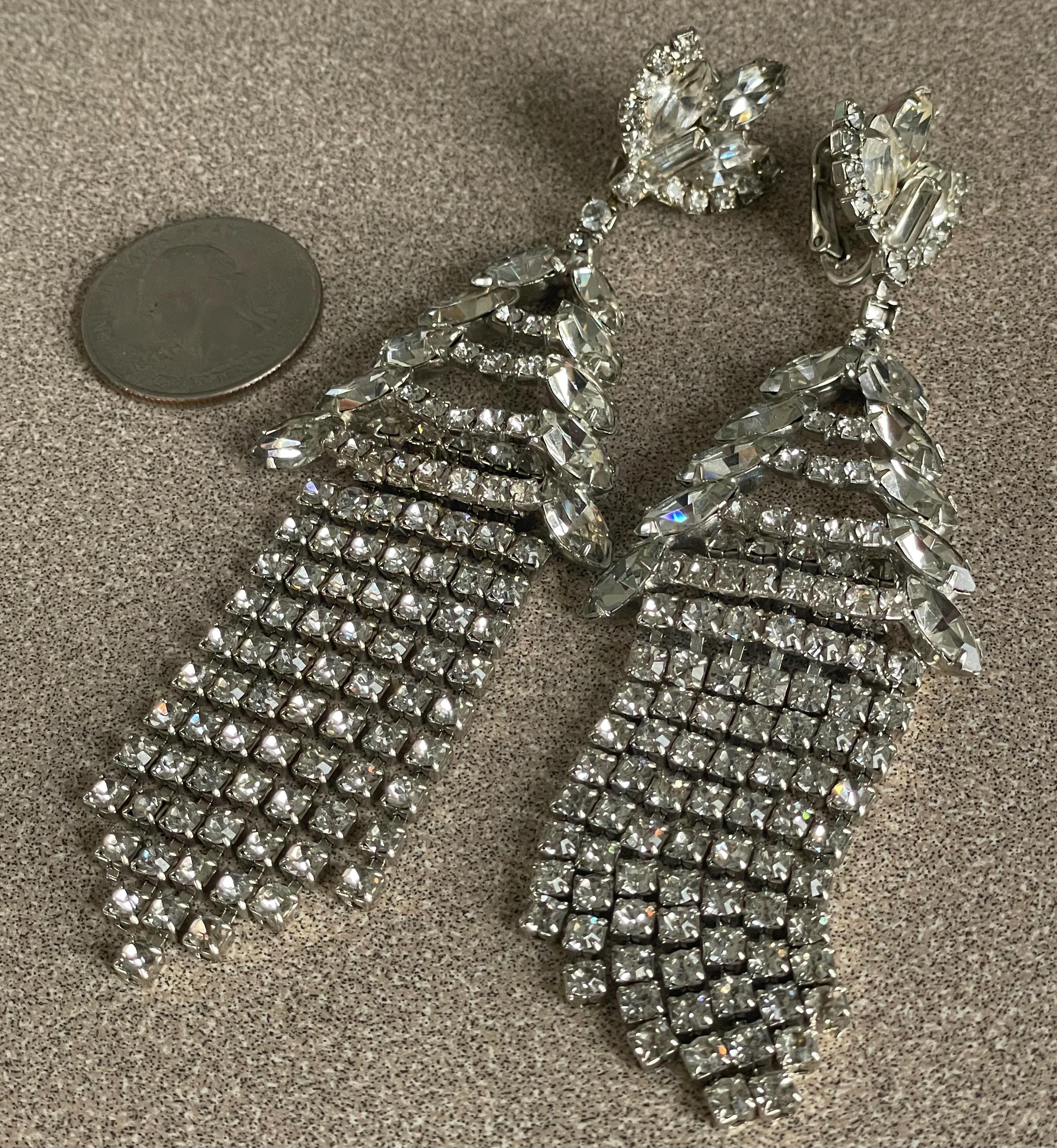 Stunning Antique Clear Rhinestone Christmas Tree Cascade Dangle Earrings