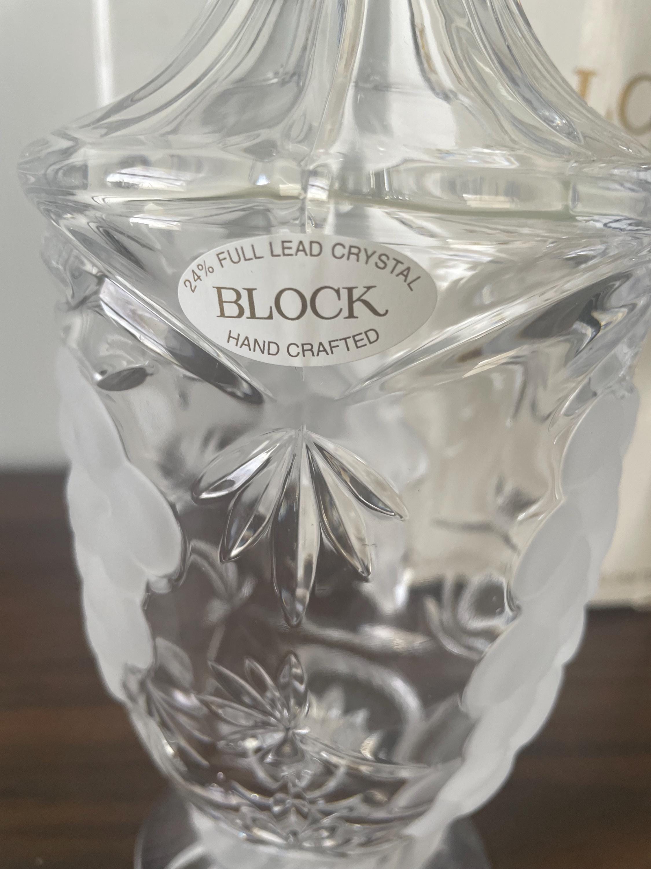 Stunning Vintage Block Heavy Cut Crystal Liquor Decanter Wine Carafe Very Elegant with Grape Pattern