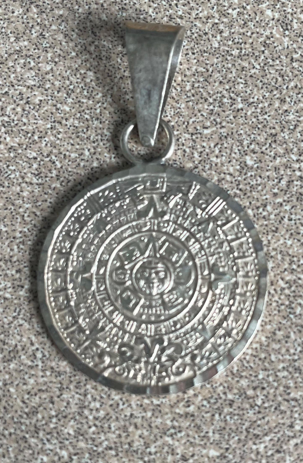 Unique Vintage Antique Taxco Mexico Sterling Silver 925 Sundial Aztec Pendant Necklace