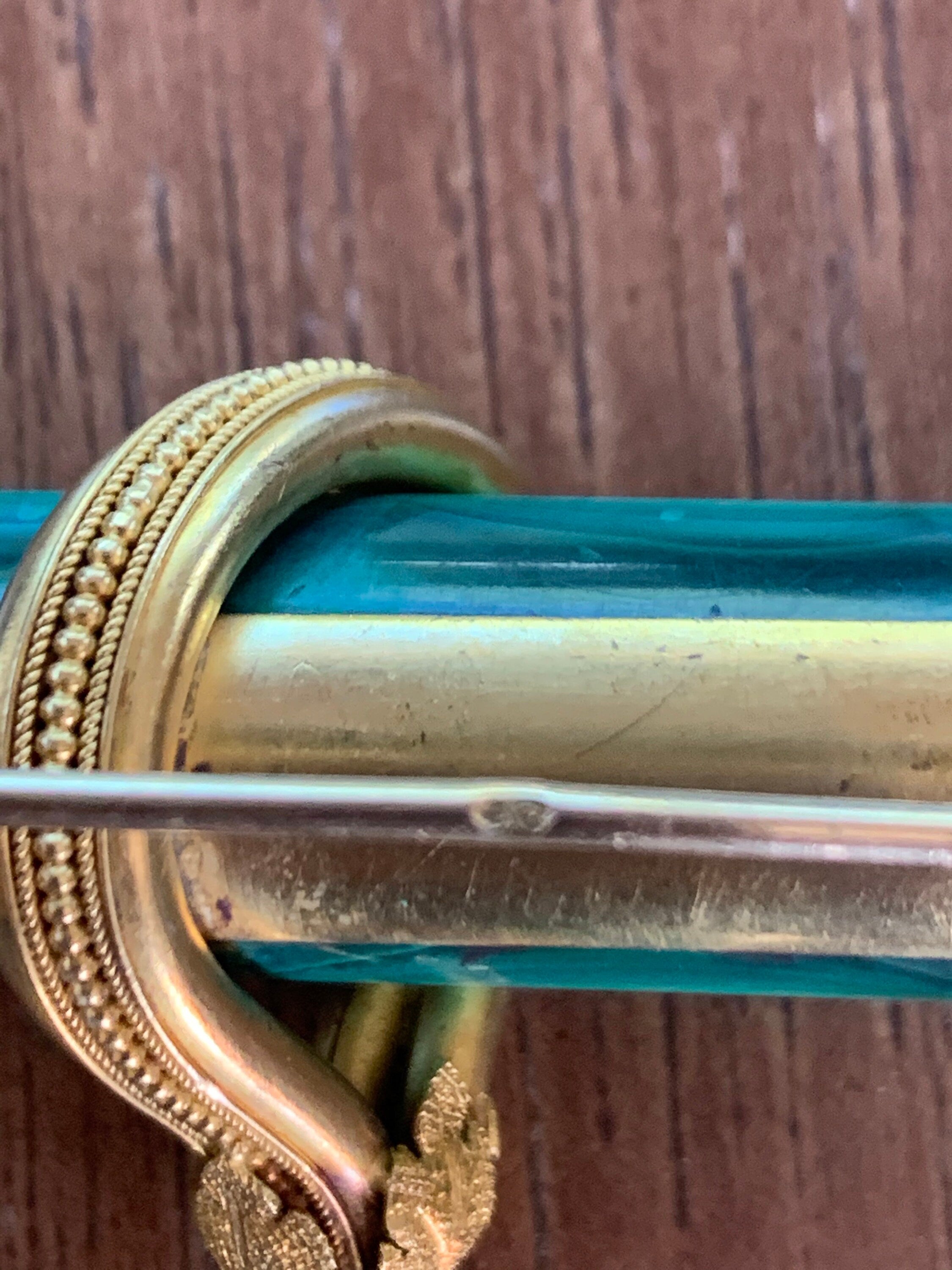 Super Rare 22k Gold Malachite Deco Brooch Pin made in France Stamped