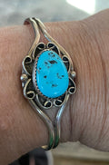 Vintage Native American Sterling Silver Turquoise Cuff Bracelet