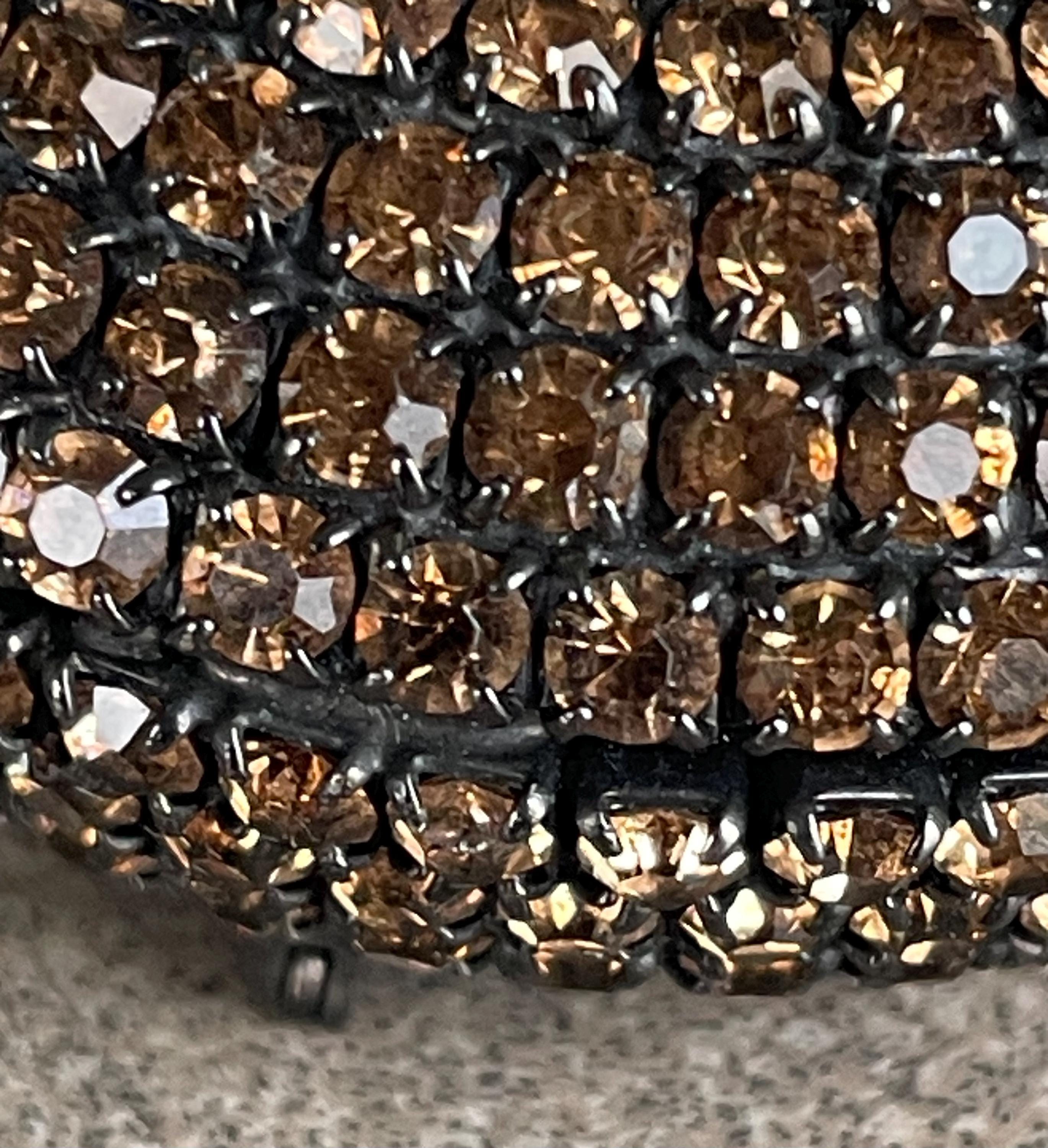 Super Rare Vintage Signed Sandor Hungarian High Layered Domed Rhinestone Encrusted Black Japanned Brooch Pin