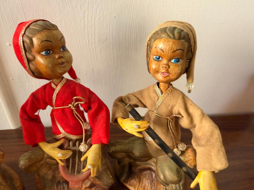 Vintage 1960's  Set of 3 Tilso Golden Fantasy Elf Pixie MCM Figurines