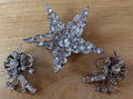 Huge Signed Kramer Rhinestone Domed Star Brooch Pin and Starburst Clip Earrings