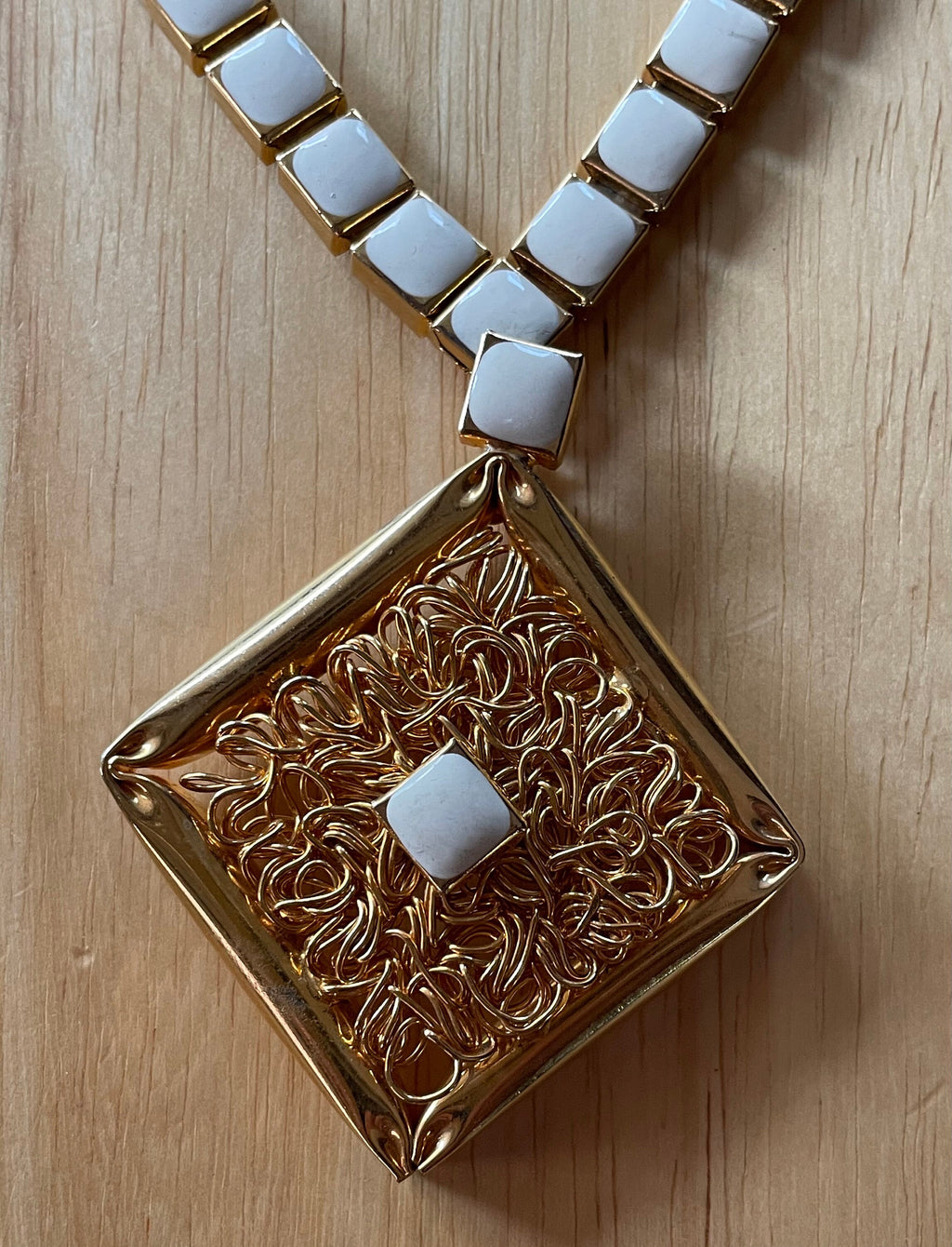 Stunning Signed HOBE Gold and Enamel Necklace and Clip Earrings Set