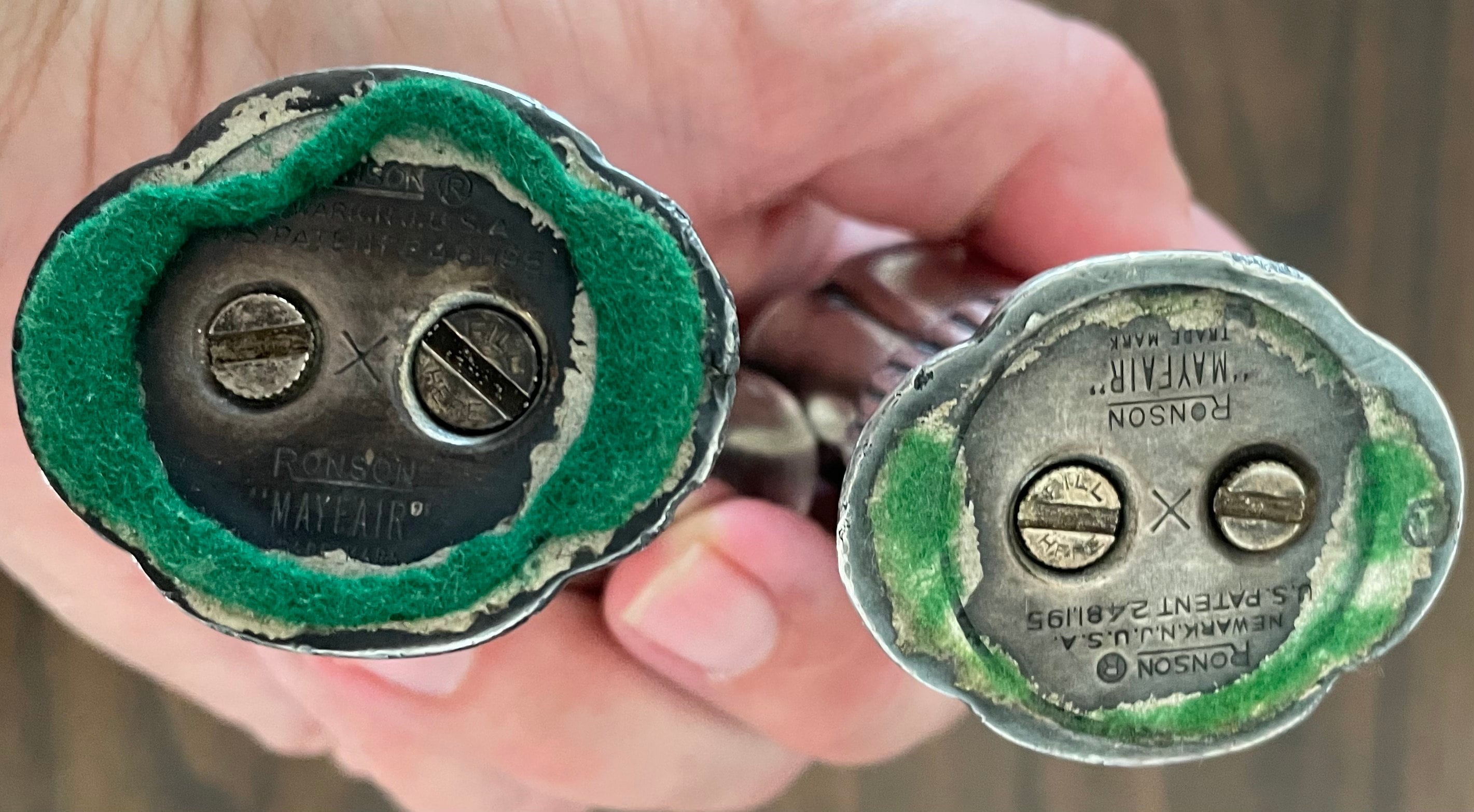 Beautiful Pair of Vintage Ronson Mayfair Silver Plate Table Lighters