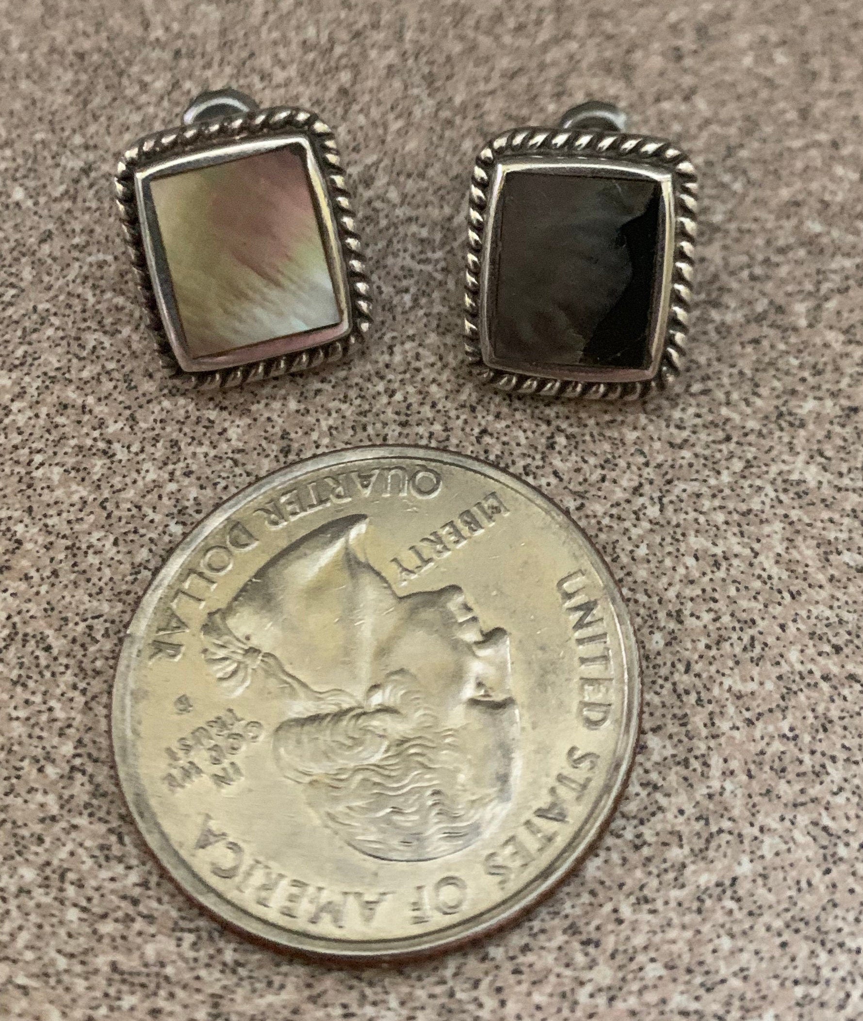 Beautiful Artist Signed PB Sterling Silver Abalone Post Earrings