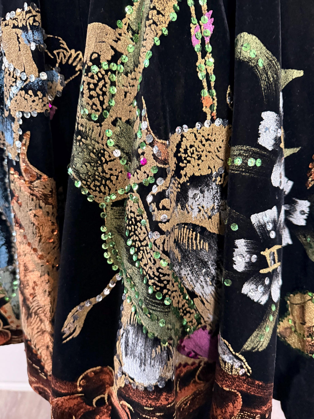 Stunning Bull Fighter 1950's Mexican Black Velvet Sequin Hand Painted Dress Circle Skirt with Top