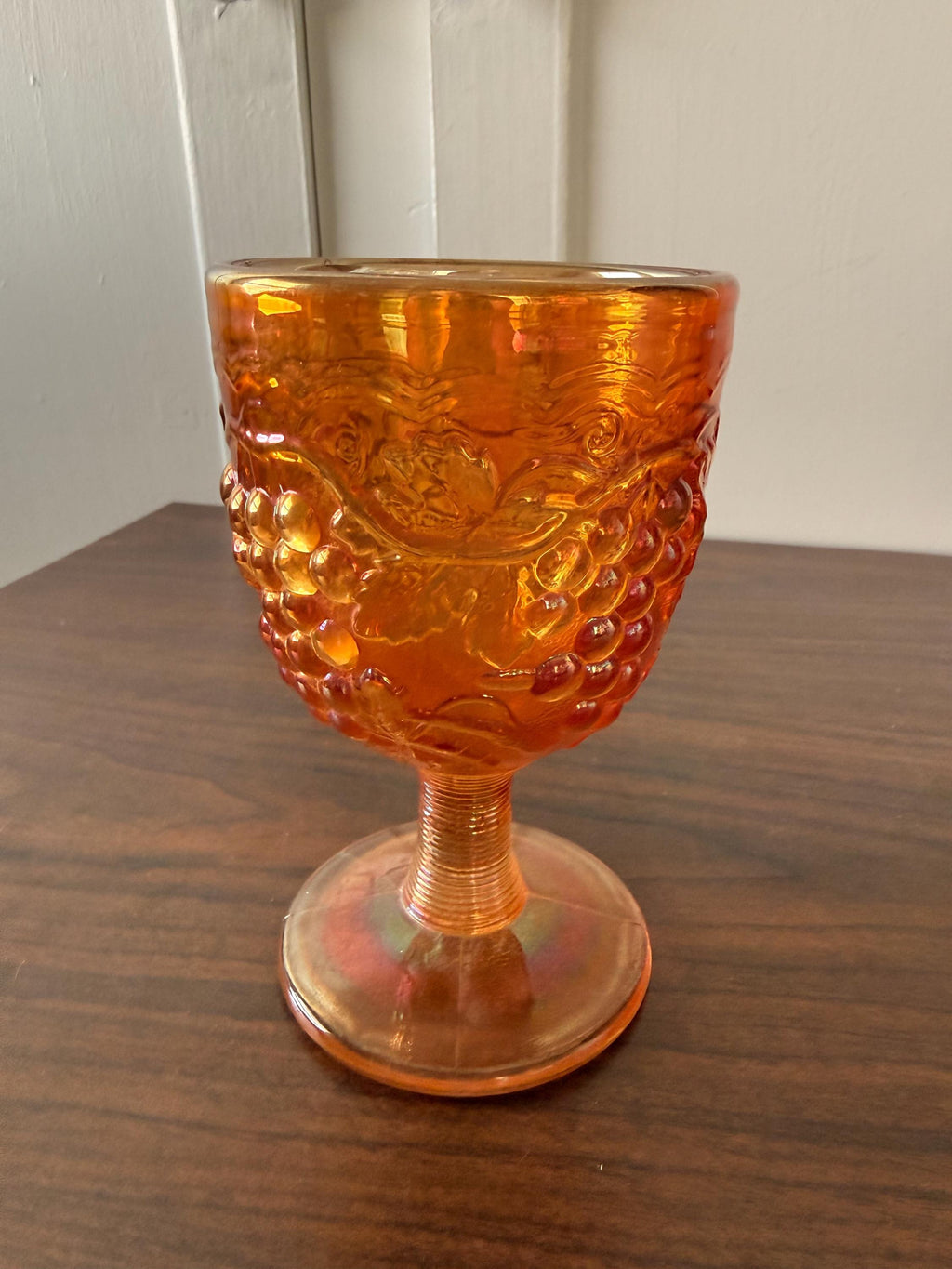 Vintage Vintage Marked Imperial Marigold Carnival Glass Grape Goblet (1)