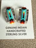 Native American Artist Designed Sterling Silver Turquoise Multi Stone Post Earrings Lucille Romone