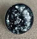 Unique Large Black and Silver Foil Dichoric Glass Jay King Desert Rose Ring Stamped DTR Size 7