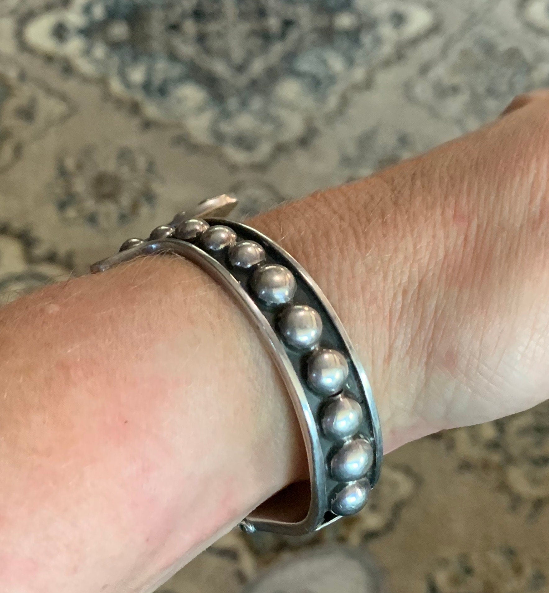 Vintage Taxco Mexico Sterling Silver Hinged  Bracelet