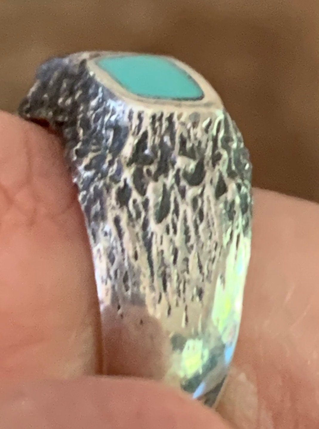 Vintage Artist Stamped Native American Turquoise Sterling Silver Ring Size 6 1/2