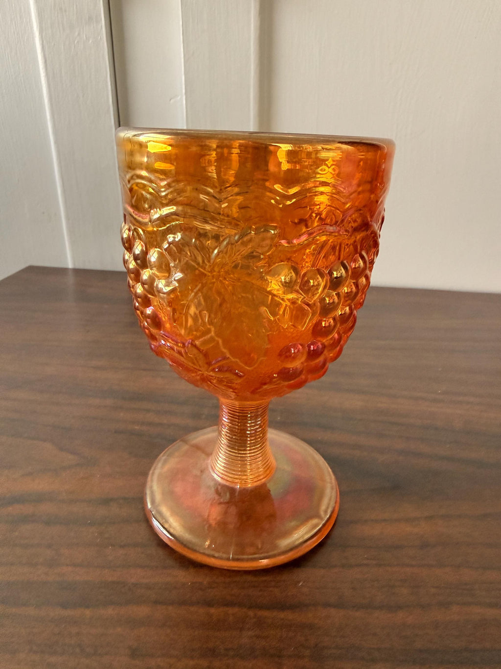 Vintage Vintage Marked Imperial Marigold Carnival Glass Grape Goblet (1)