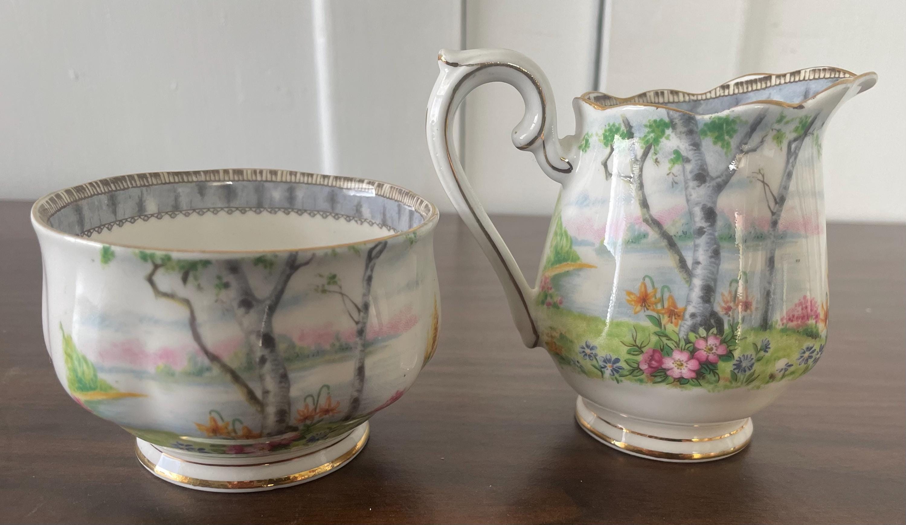 Beautiful Vintage Royal Albert Silver Birch Creamer and Sugar Bowl