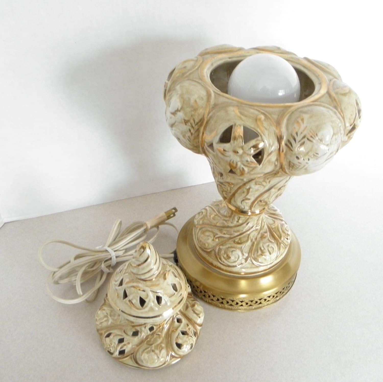 Unique Antique Green & Gold Capodimonte Art Nouveau Ceramic Jar lamp w Cherubs