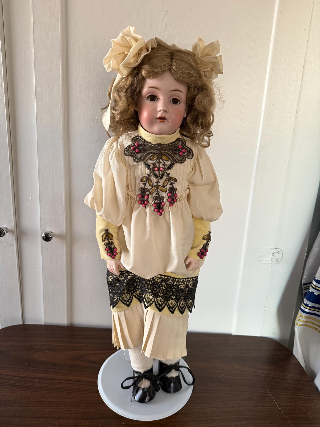 Antique 25" German Kestner 154 DEP Doll with Antique Handmade Embellished Dress Sleep Eyes Open Mouth