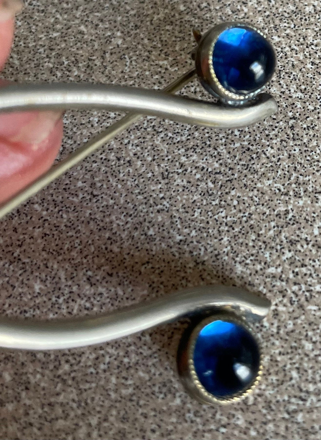 Vintage Sterling Silver and Sapphire Blue Glass Horse Shoe Brooch Pin