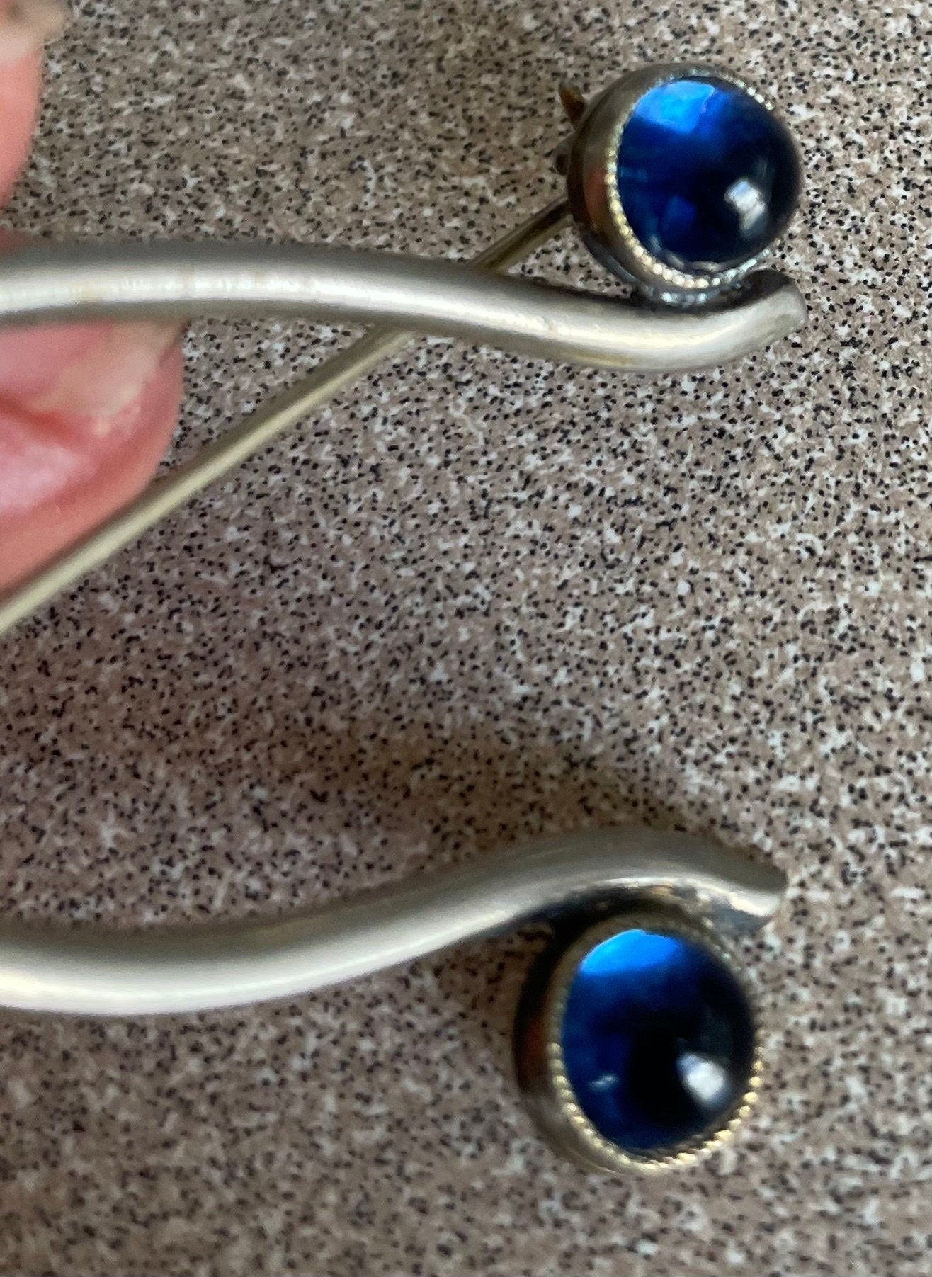 Vintage Sterling Silver and Sapphire Blue Glass Horse Shoe Brooch Pin