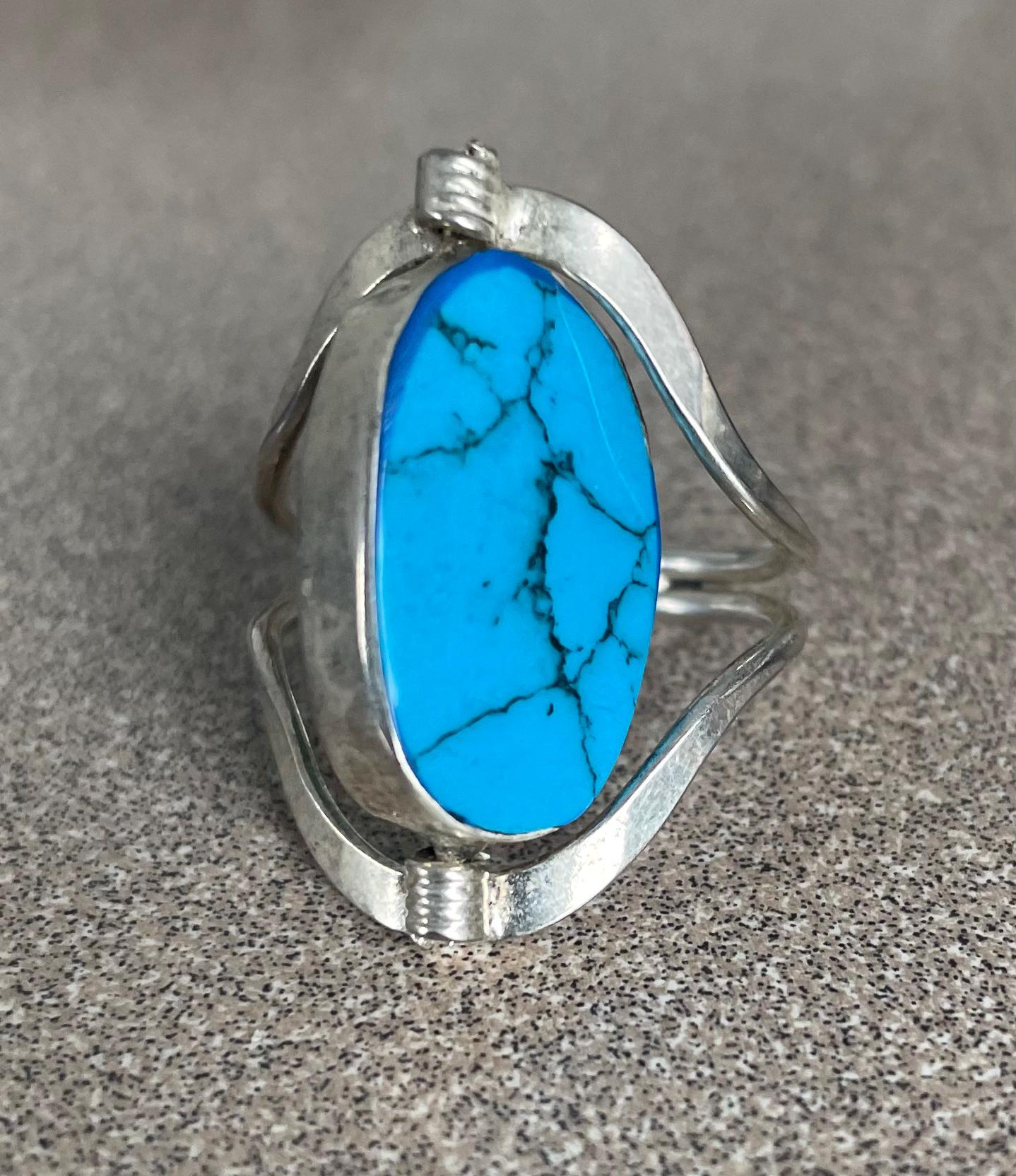 Vintage Unique Sterling Silver Foil Opal and Turquoise Spinner Double Sided Ring Size 9 1/2