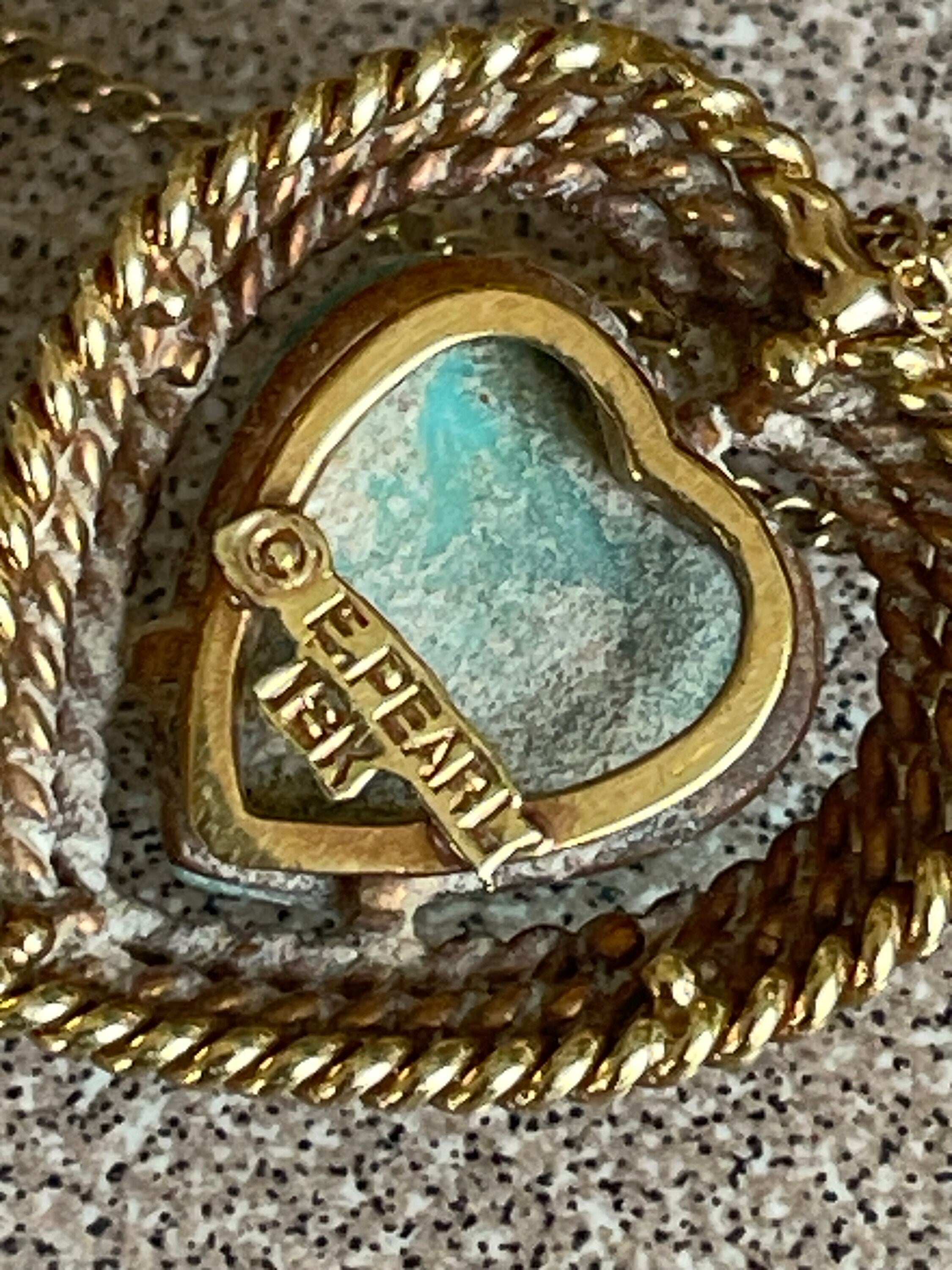 Beautiful Artist Signed 18k Gold Diamond Turquoise Heart Pendant Necklace with 14k Gold Chain