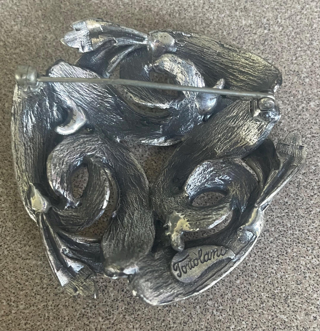 Beautiful Vintage Silver Tone Swirl Brooch Artist Signed Tortolani