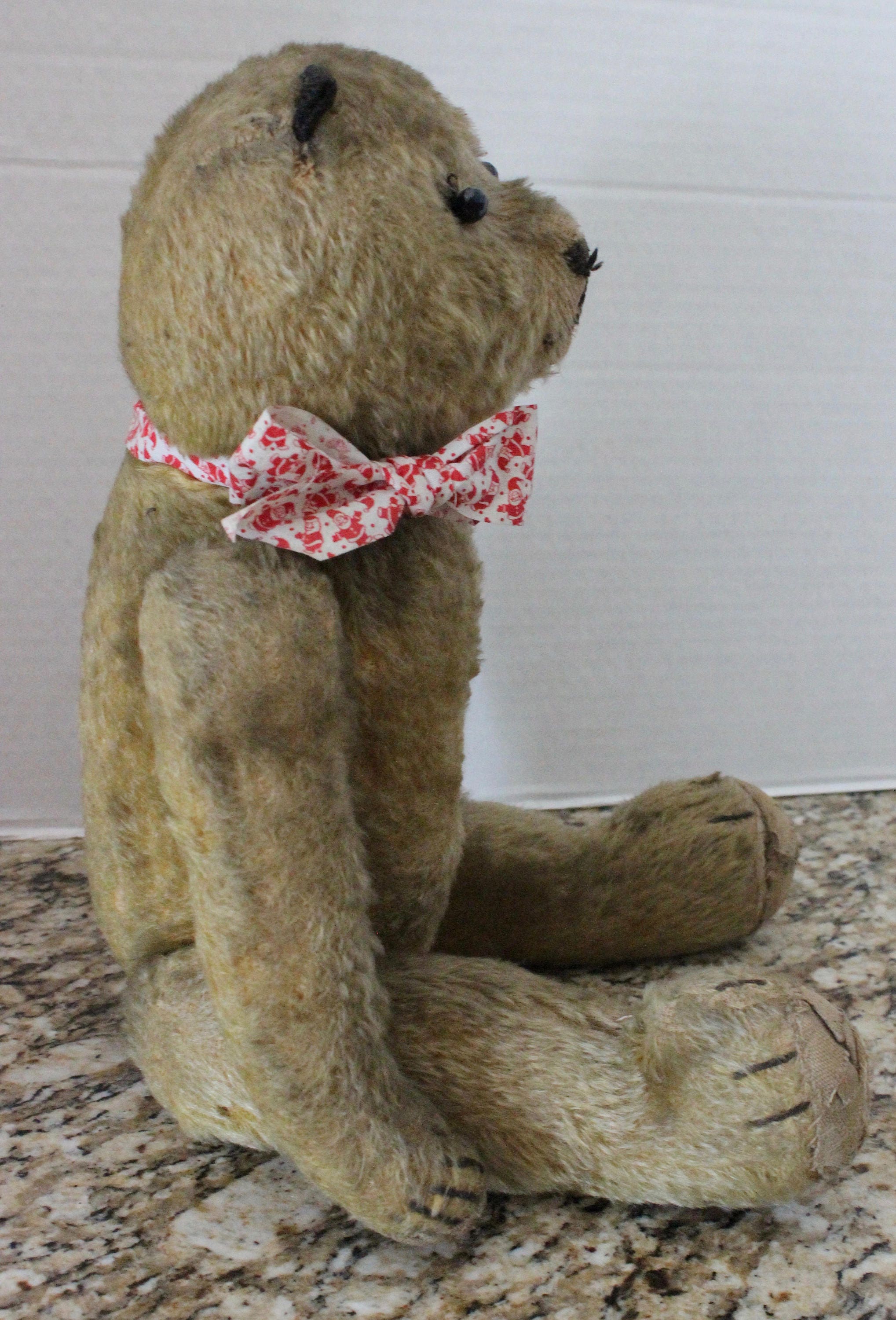 Rare Old 1920's 18" Antique German German Strunz? Steiff? Primitive Blonde Mohair Straw Stuffed Teddy Bear
