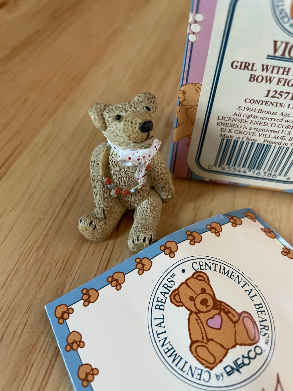 Enesco Centimental Bear "Violet Bear"with Red/White Bow Figurine #125717