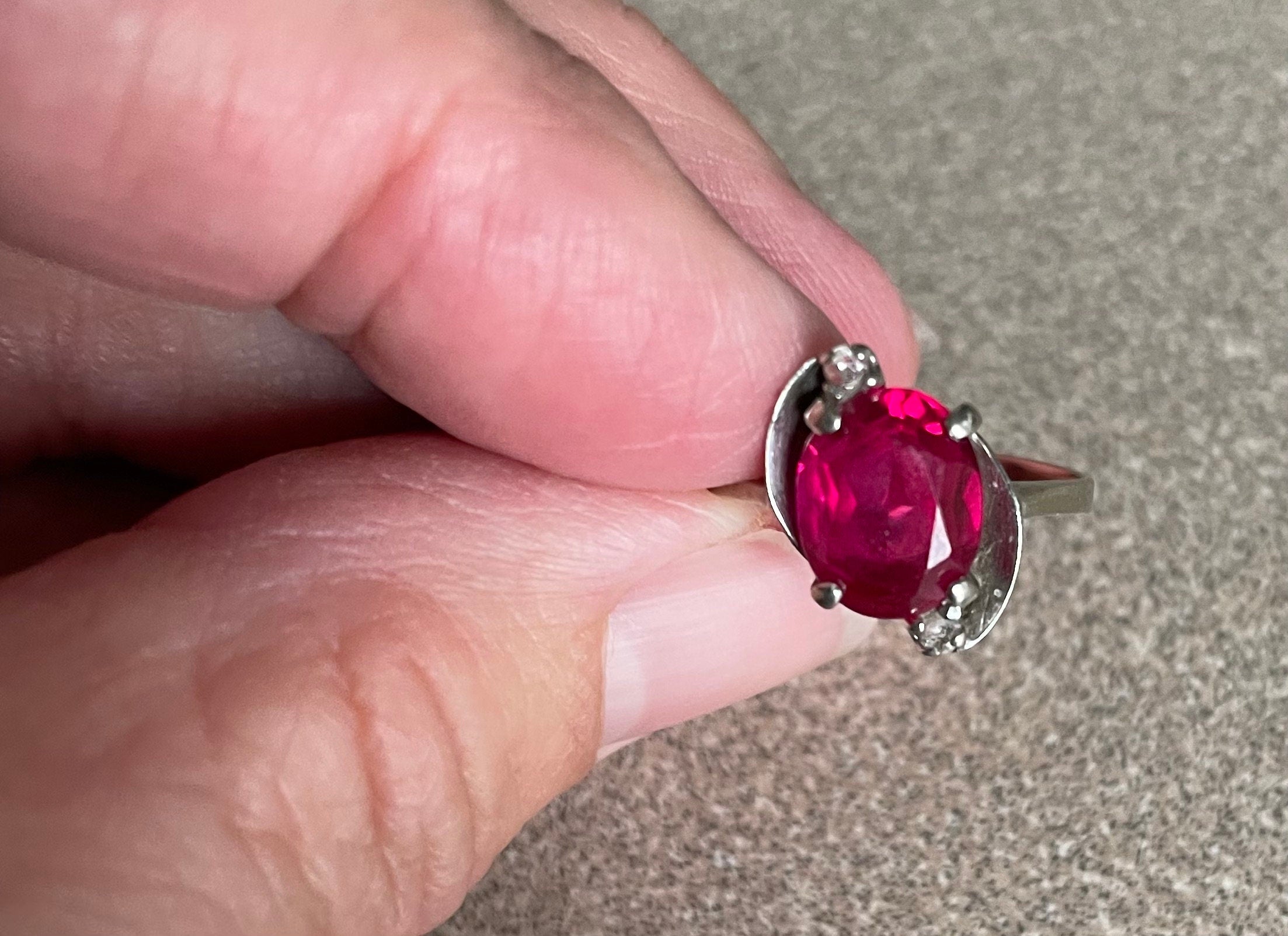 Vintage 10k White Gold Ruby Diamond Ring Size 7 1/2