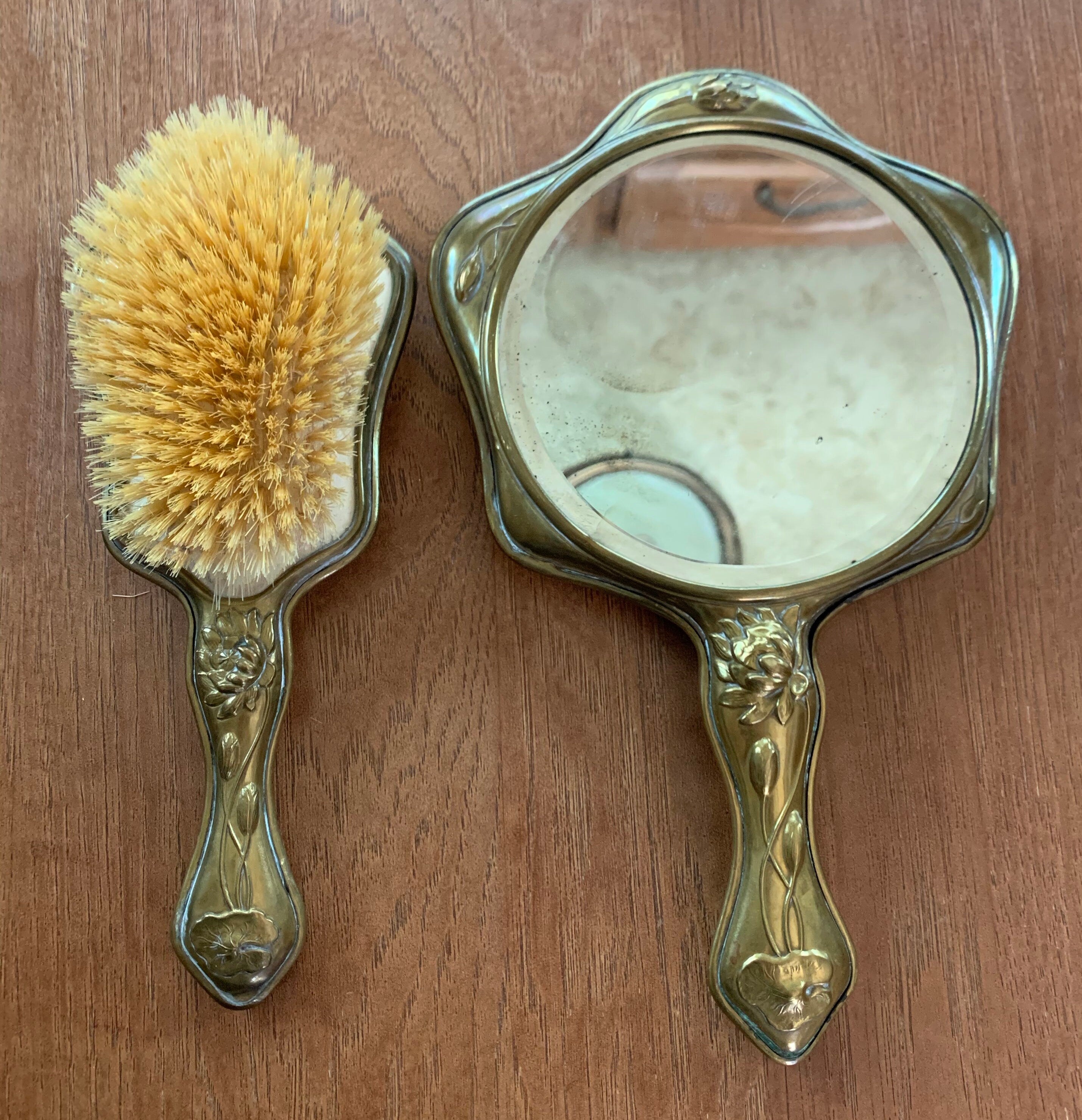 Beautiful Antique Victorian Hair Brush and Mirror with Hand Painted Roses