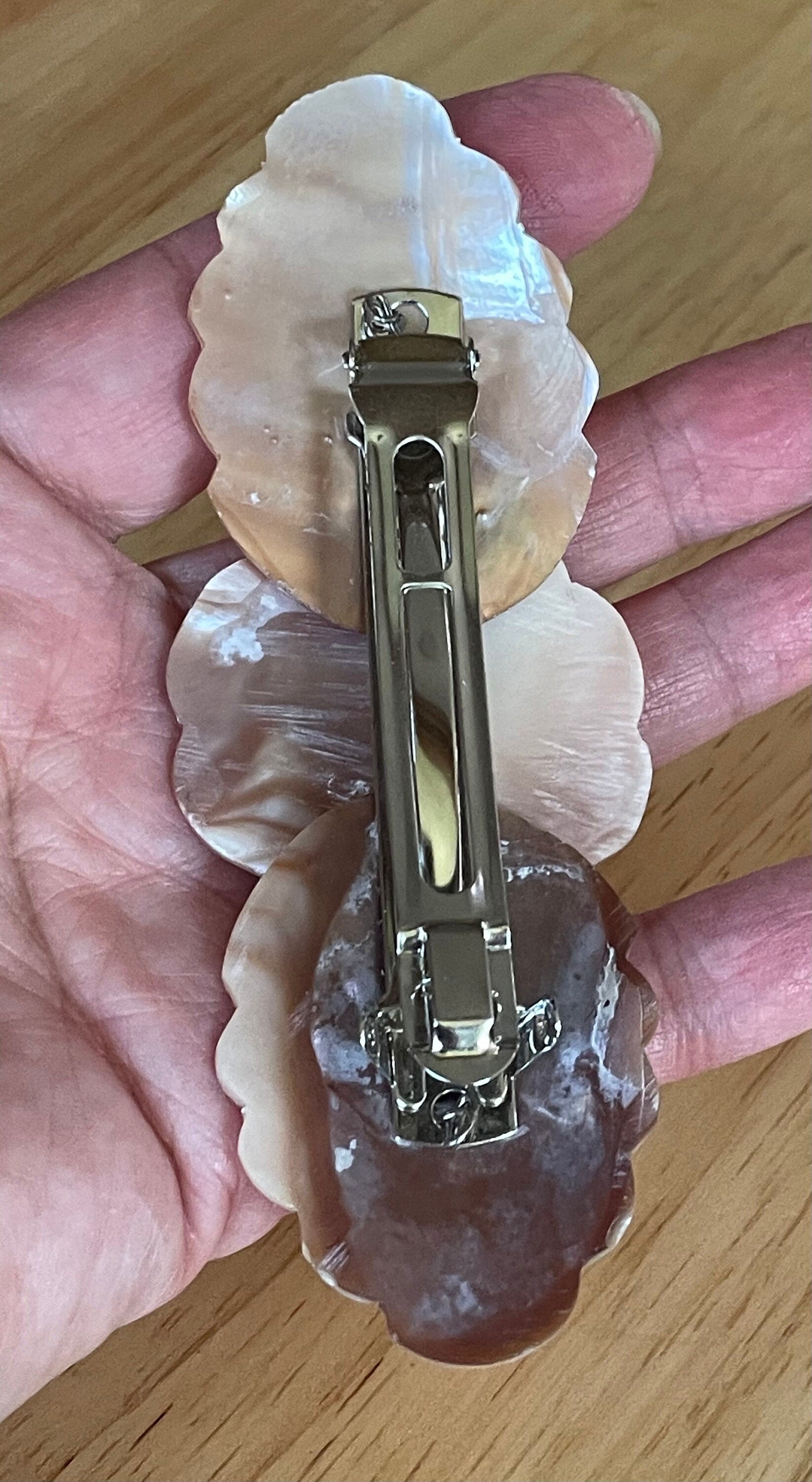 Large Vintage Carved Abalone Hair Clip