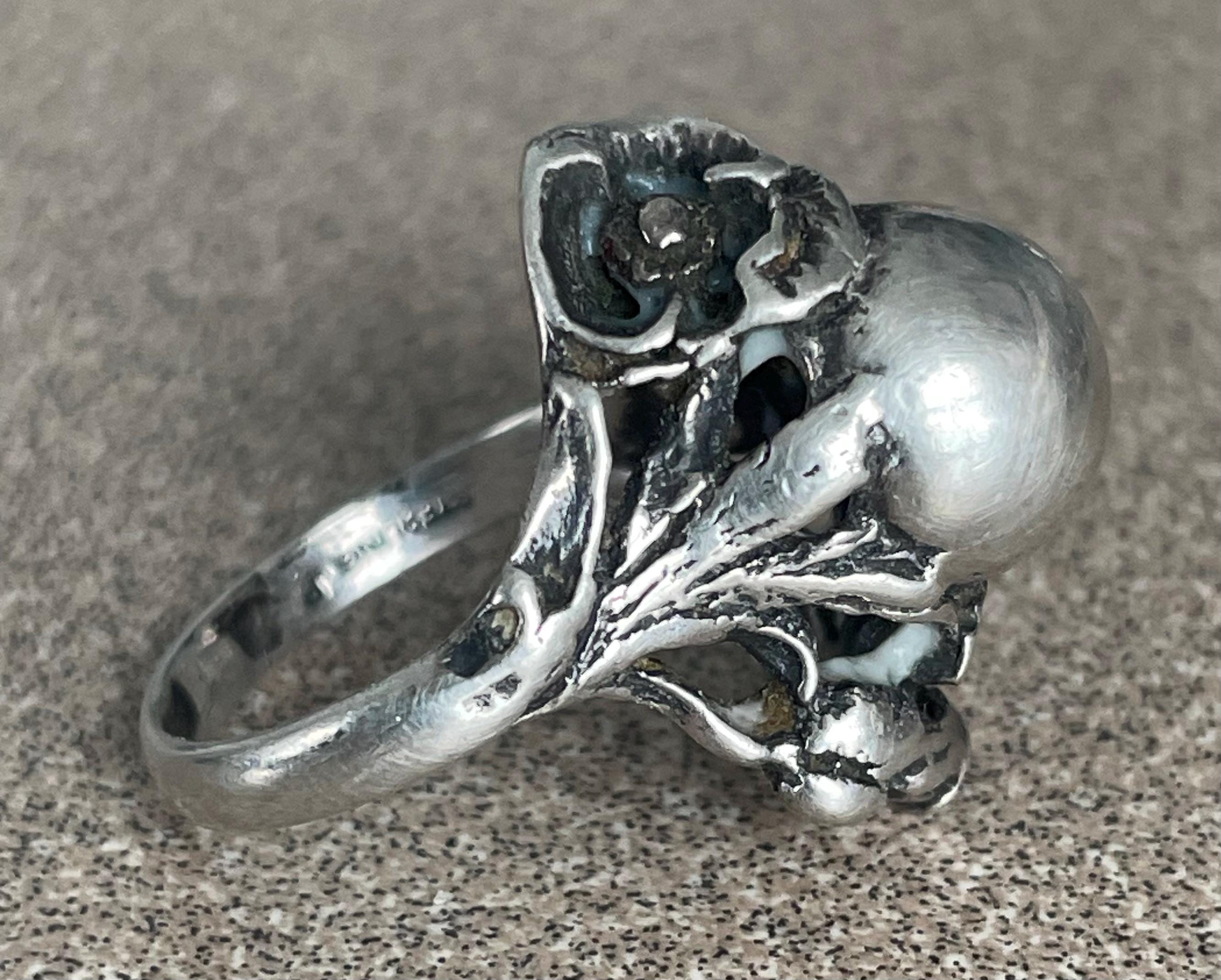 Unique Vintage Artist Signed JP Ladies Sterling Silver Floral Pattern Ring Size 6 1/2