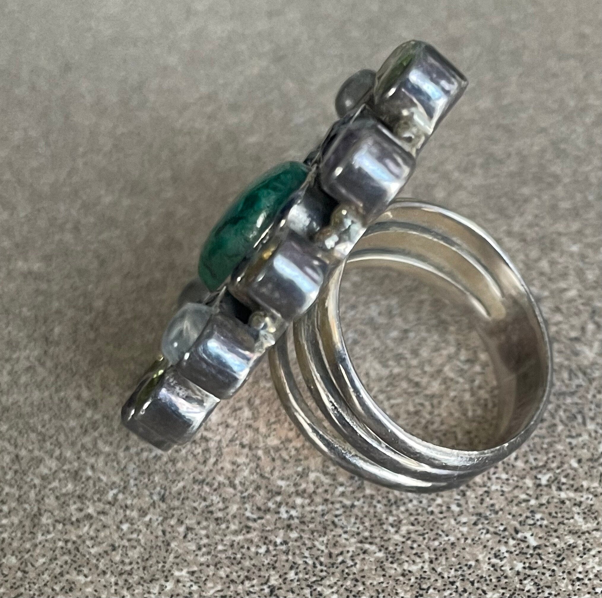 Stunning Artist Signed Nicky Butler Multi Stone Sterling Silver Amethyst Malachite  Citrine Opaline Ring Size 6