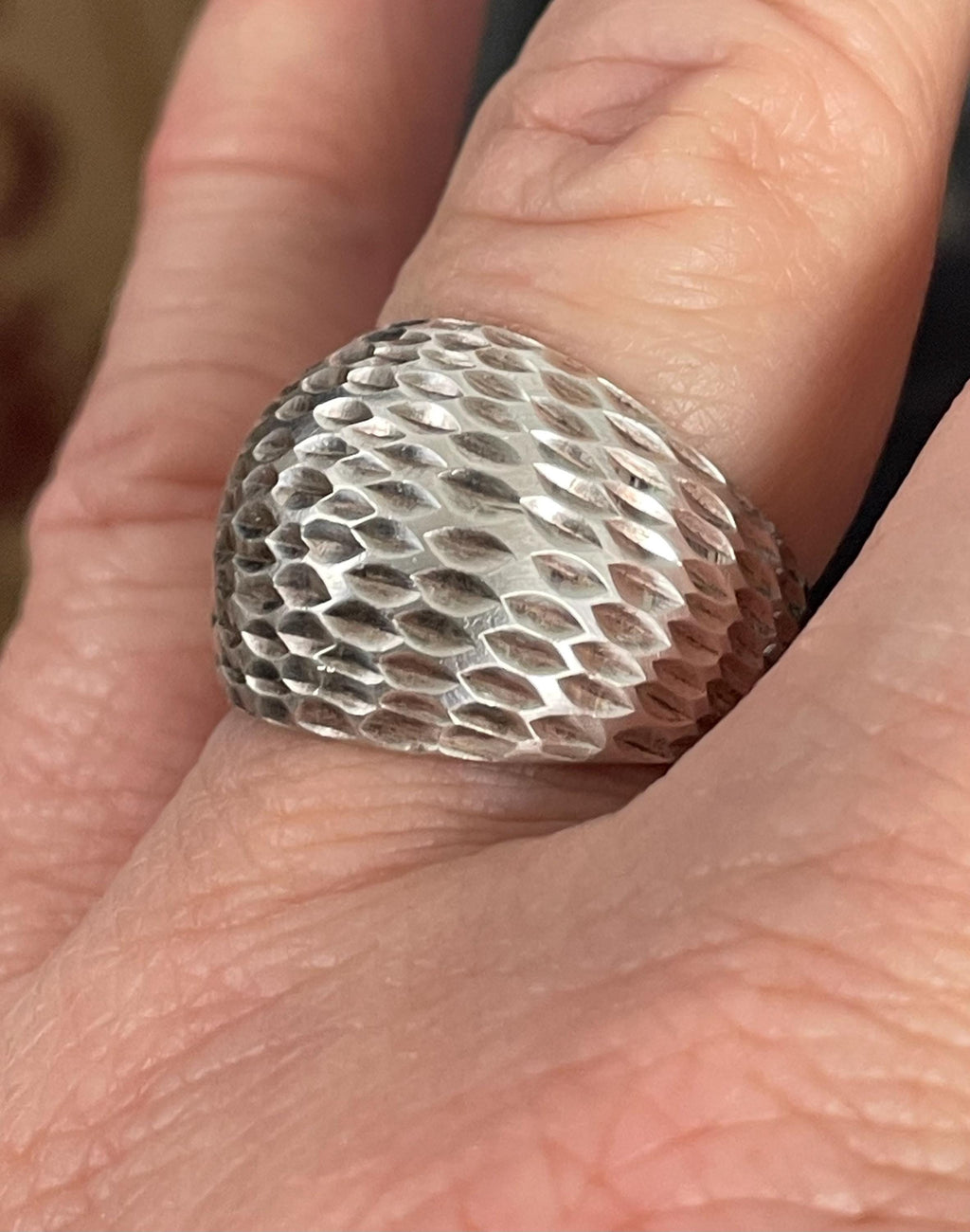 Unique Vintage Ladies Domed Sterling Silver Modernist Ring Size 8