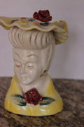 Beautiful Large Lady Pottery Clay Head Vase with Flowers