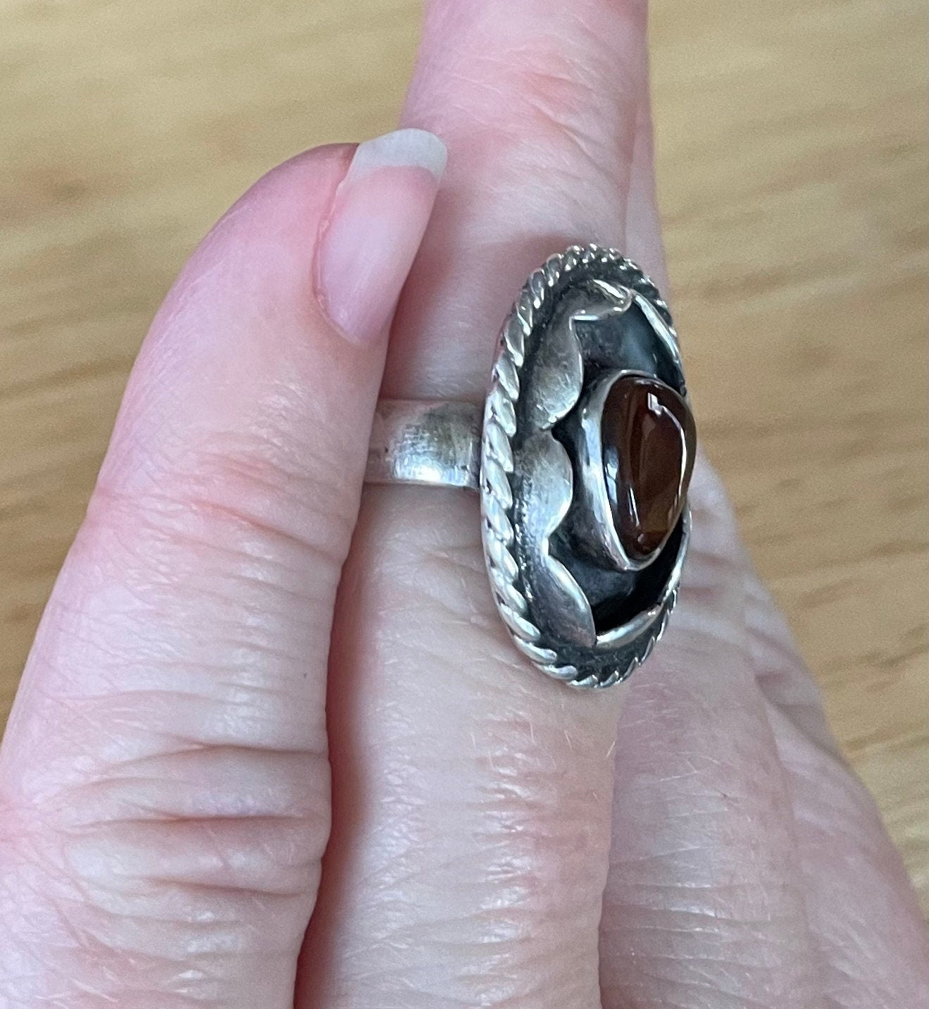Beautiful Native American Sterling Silver and Fire Agate Ring Size 7