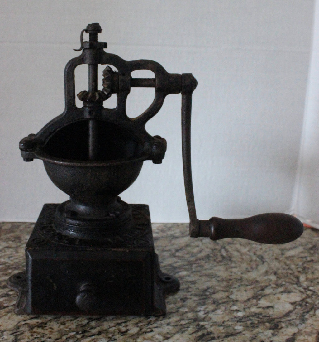 Rare! Antique French Coffee Grinder Mill Peugeot Freres 1890's Cast Iron & Wood A0 size