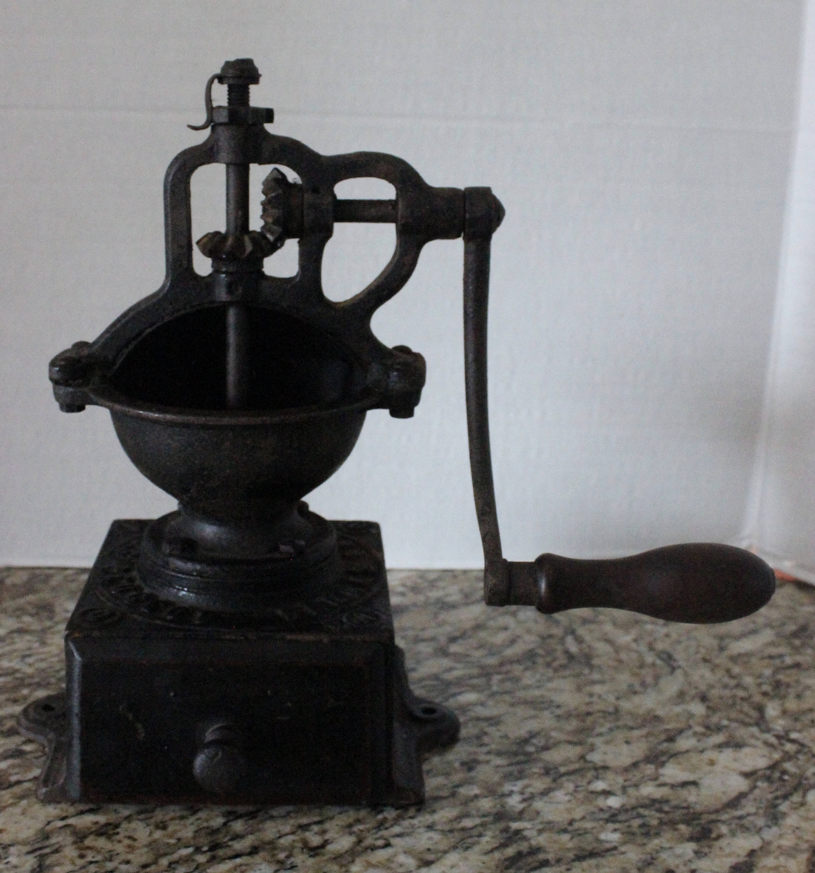 Rare! Antique French Coffee Grinder Mill Peugeot Freres 1890's Cast Iron & Wood A0 size