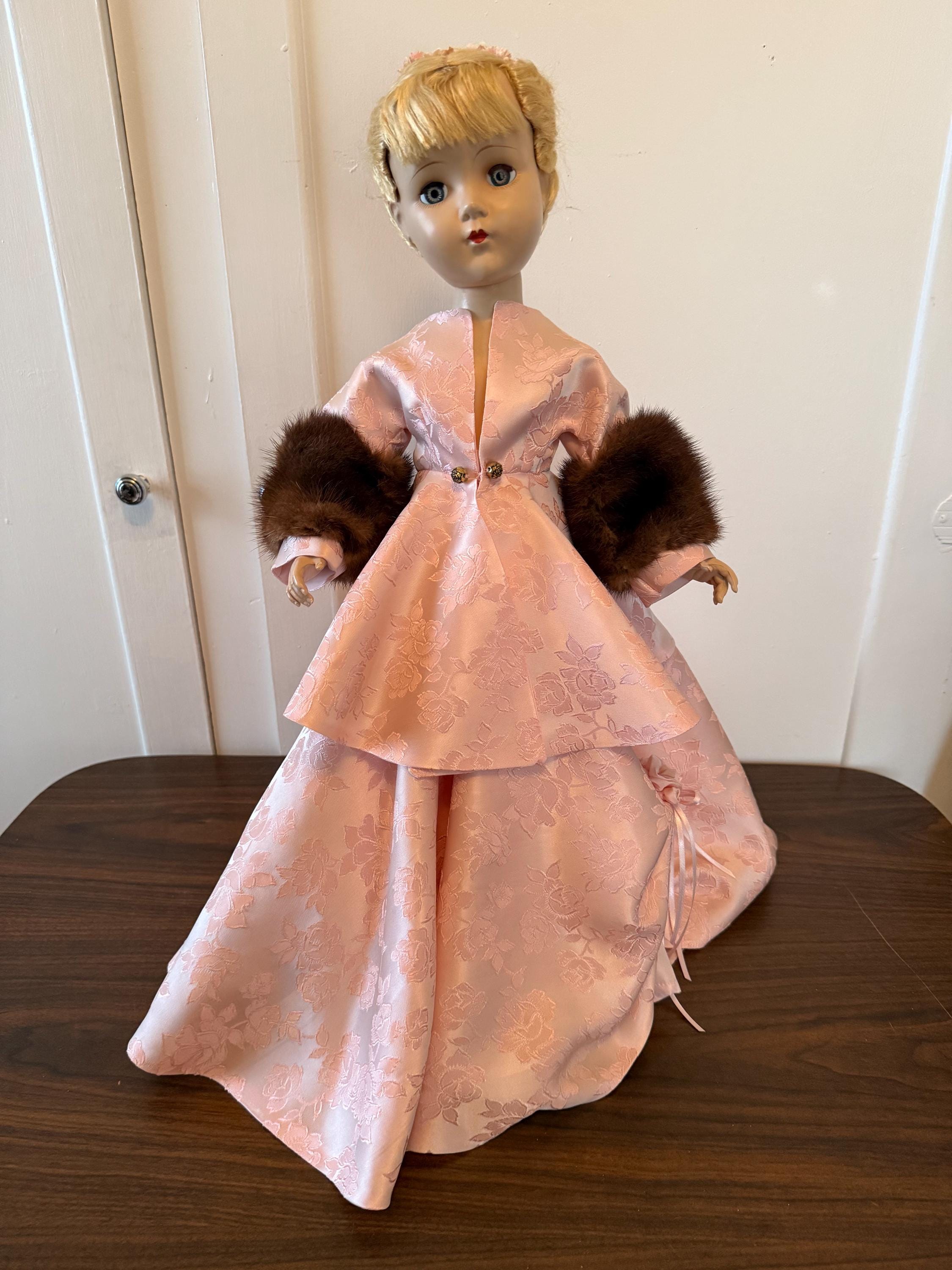 Stunning Vintage Erranbee 20" Nanette Doll with Pink Dress and Trimmed in Genuine Mink